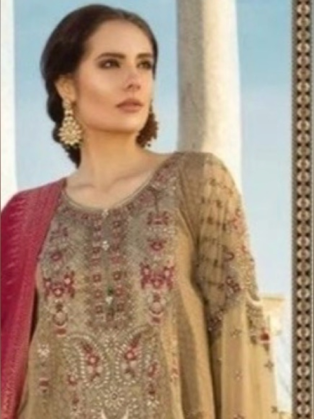 Embellished Gold and Red Maria B Dress
